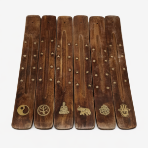 Tablita Portaincienso de Madera con Símbolos Espirituales